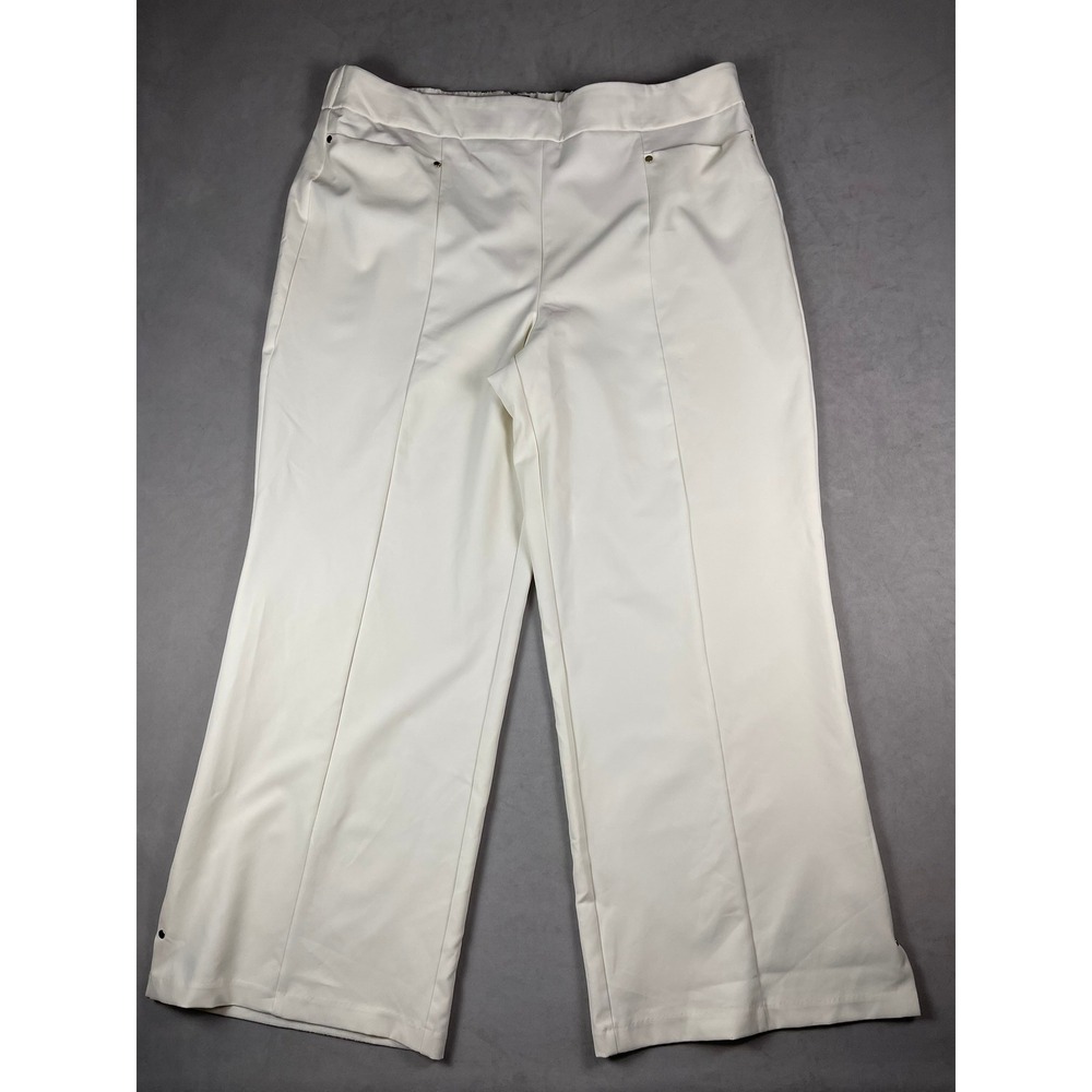 JM Collection Womens XXL Off White Wide Leg Pull On Dress Pants Gold Rivet Cream